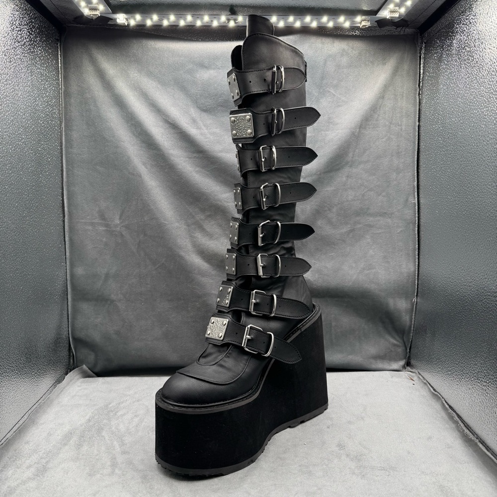 Demonia Swing-815 Knee High Platform Wedge Boots … - image 4